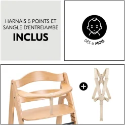 Chaise haute bébé arketa n play beech en bois beech avec plateau de jeu