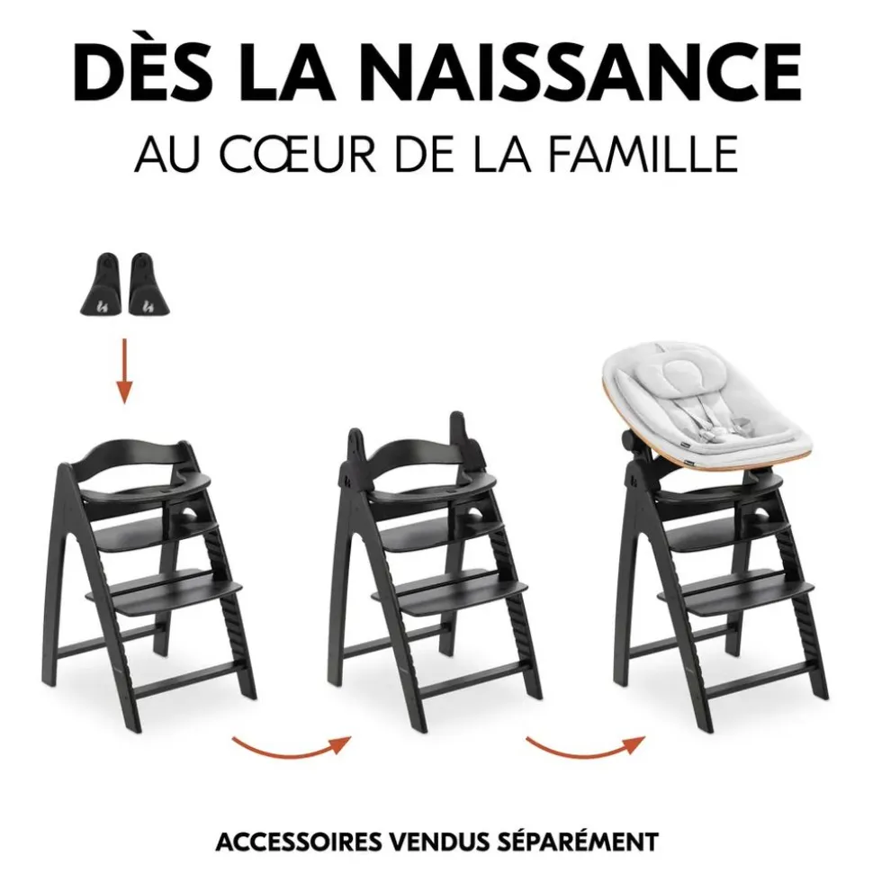 Chaise haute bébé arketa n play en bois noir avec plateau de jeu