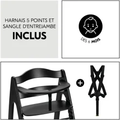 Chaise haute bébé arketa n play en bois noir avec plateau de jeu
