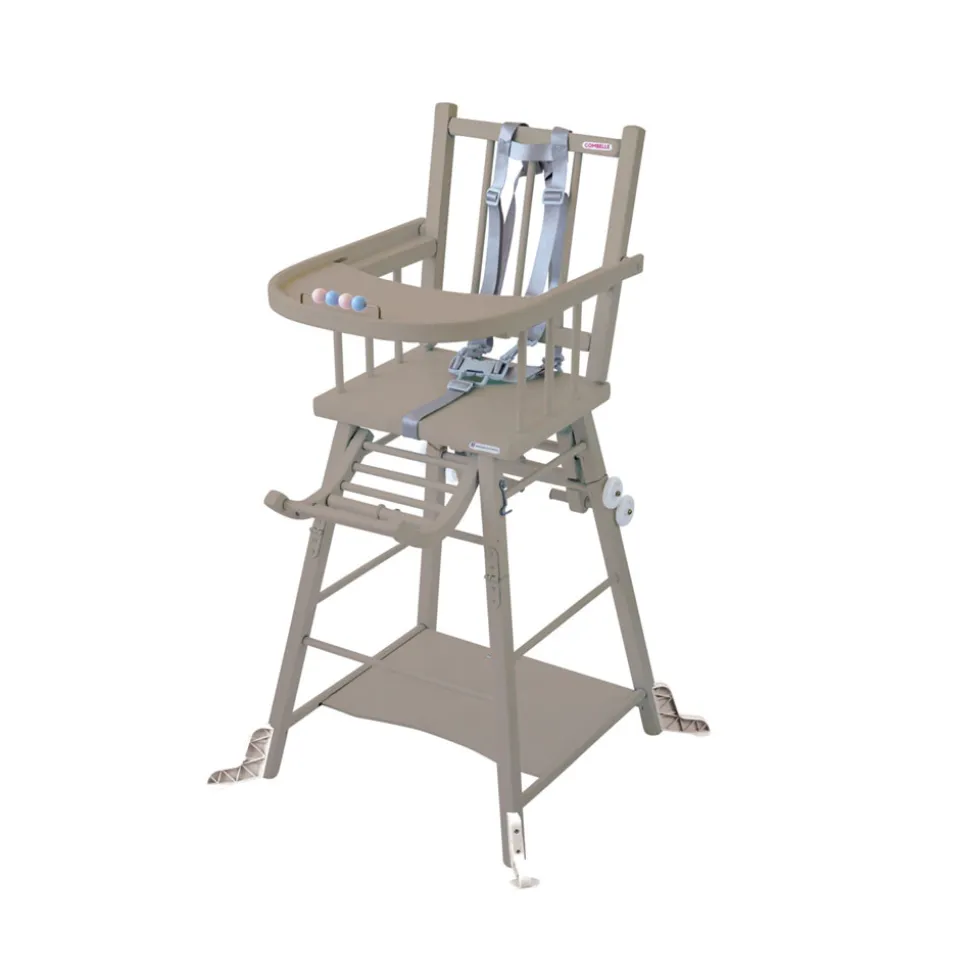 Chaise haute bébé marcel transformable barreaux laque gris clair