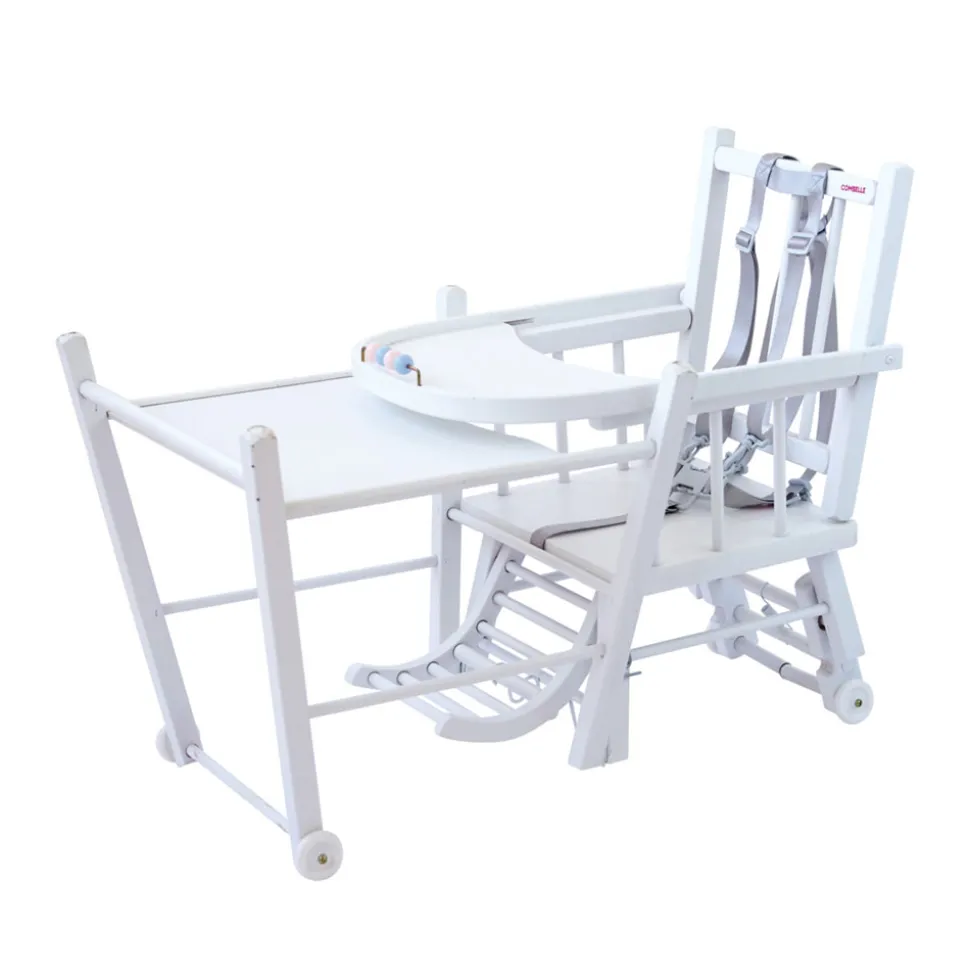 Chaise haute bébé marcel transformable barreaux laque blanche
