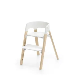 Chaise haute steps complète avec baby set et plateau blanc / natural
