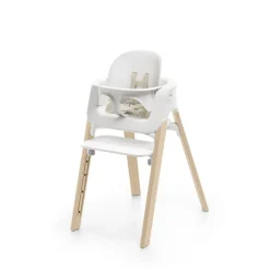 Chaise haute steps complète avec baby set et plateau blanc / natural