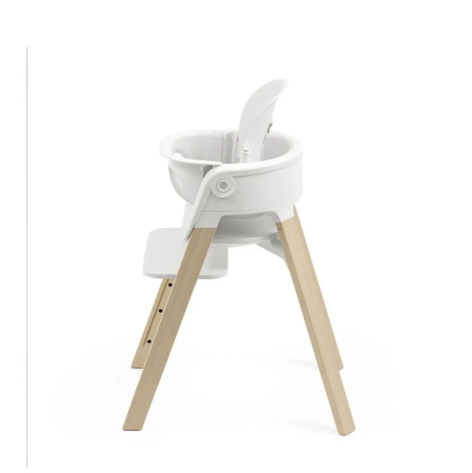 Chaise haute steps complète avec baby set et plateau blanc / natural