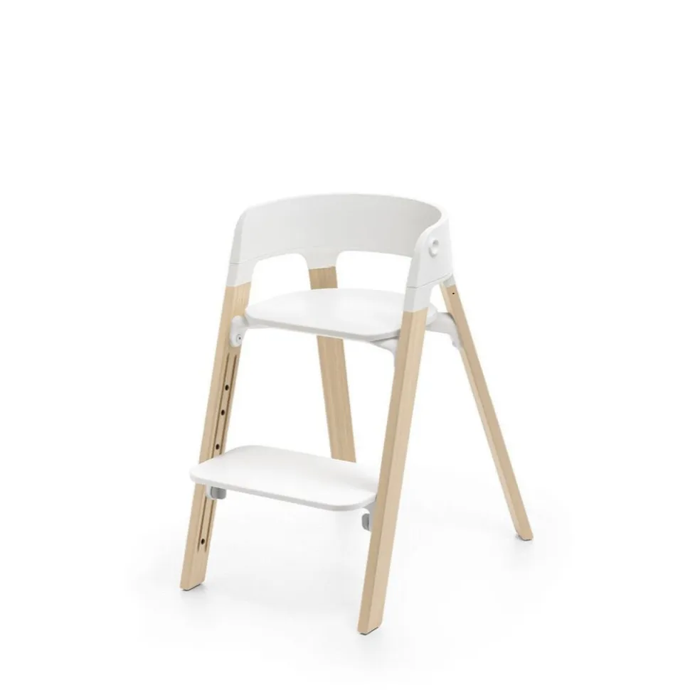 Chaise haute steps complète avec baby set et plateau blanc / natural