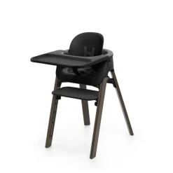Chaise haute steps complète avec baby set et plateau noir / warm brown