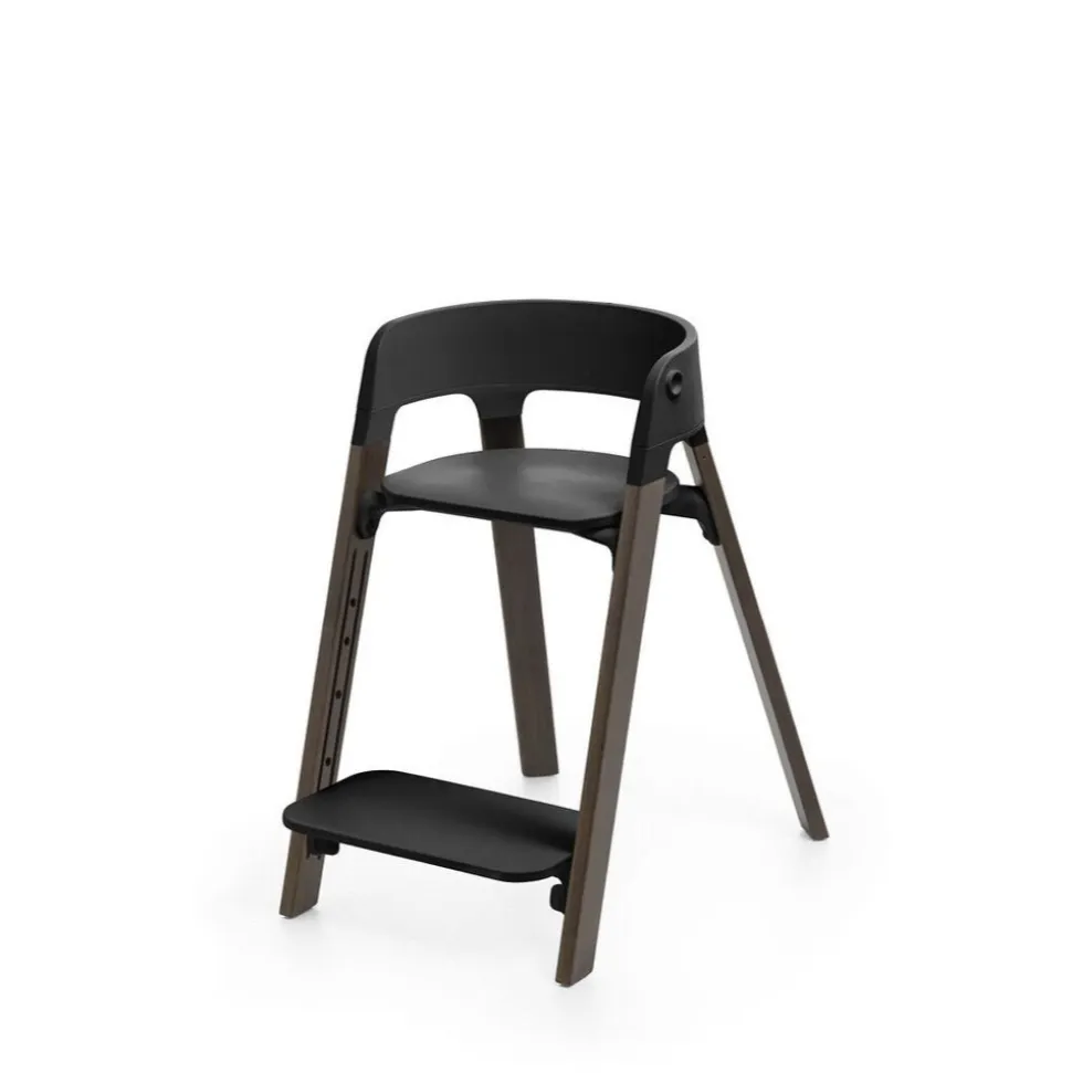 Chaise haute steps complète avec baby set et plateau noir / warm brown
