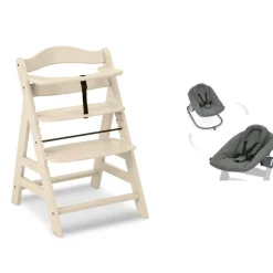 Chaise haute évolutive alpha beige + transat premium dark grey
