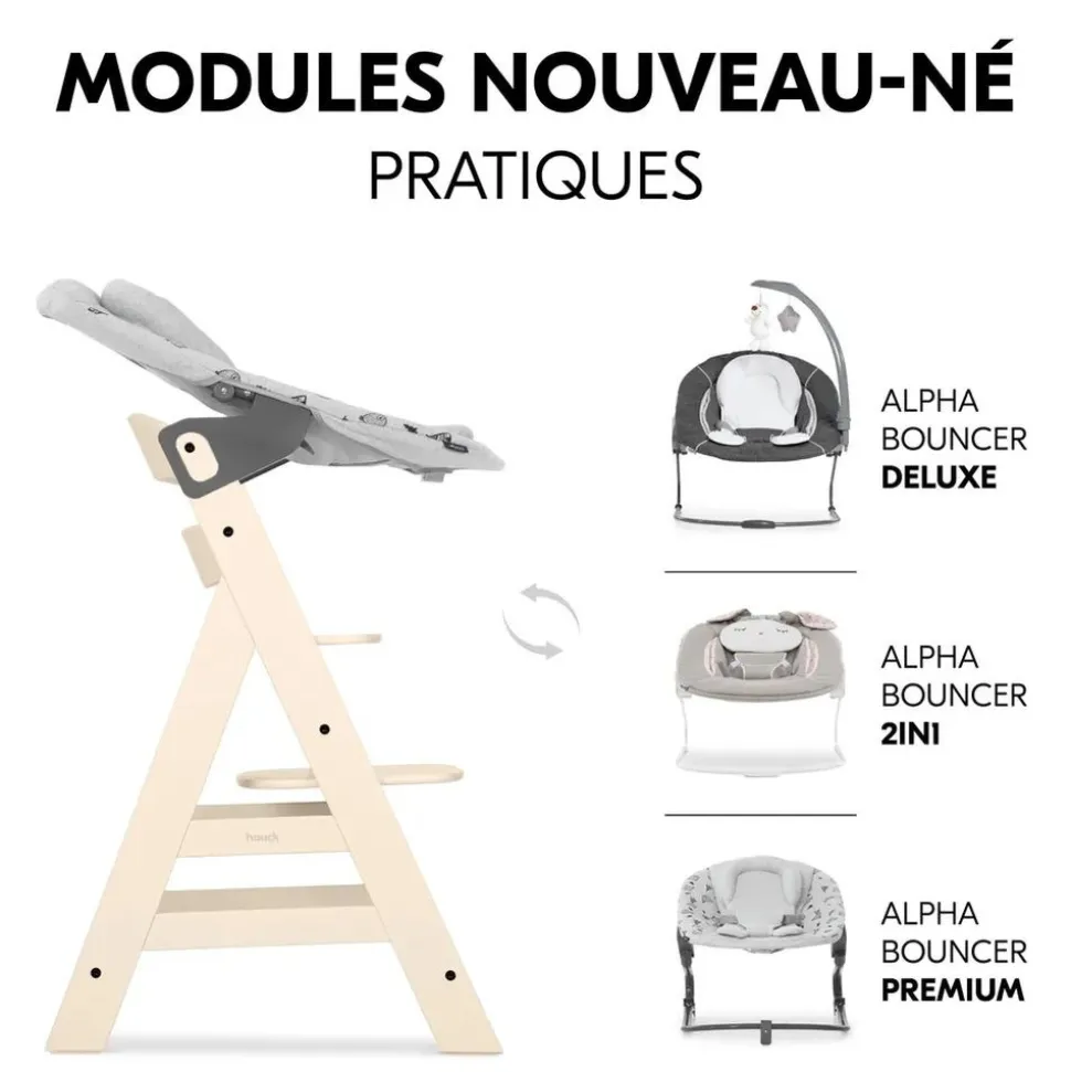 Chaise haute évolutive alpha beige + transat premium dark grey