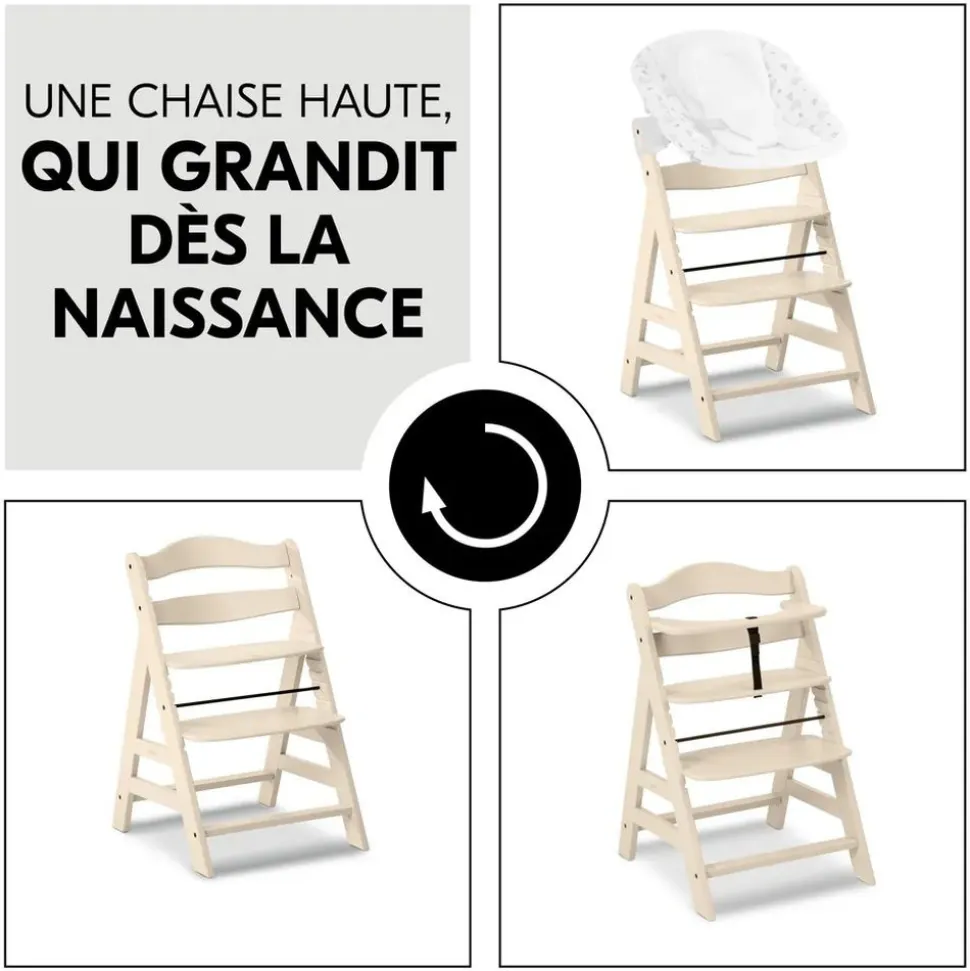 Chaise haute évolutive alpha beige + transat premium dark grey