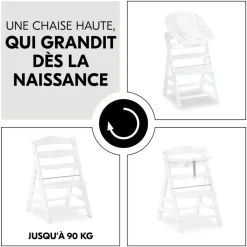 Chaise haute évolutive alpha blanche + transat light grey