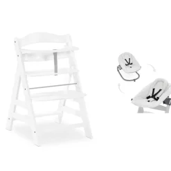 Chaise haute évolutive alpha blanche + transat light grey