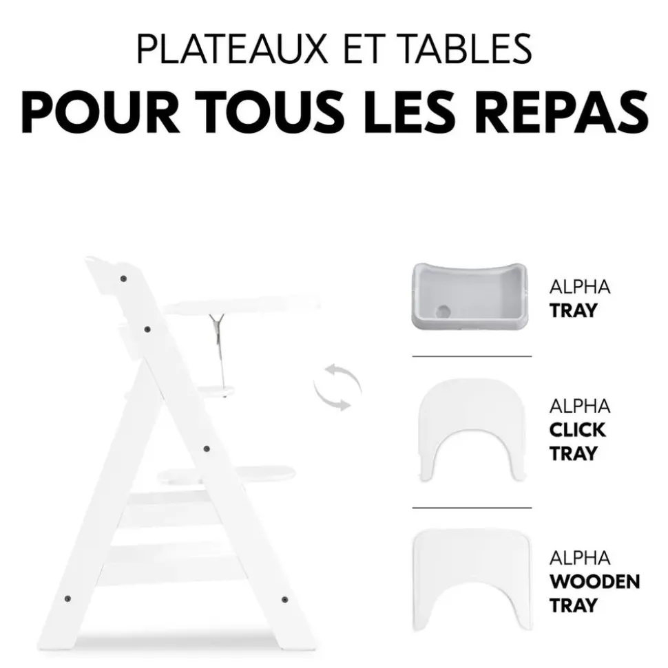 Chaise haute évolutive alpha blanche + transat light grey