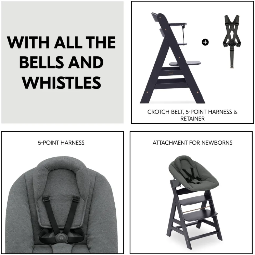Chaise haute évolutive alpha dark grey + newborn set plus