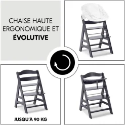 Chaise haute évolutive alpha noir + transat premium dark grey