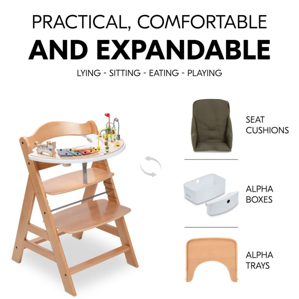Chaise haute évolutive alpha naturel + newborn set pre grey
