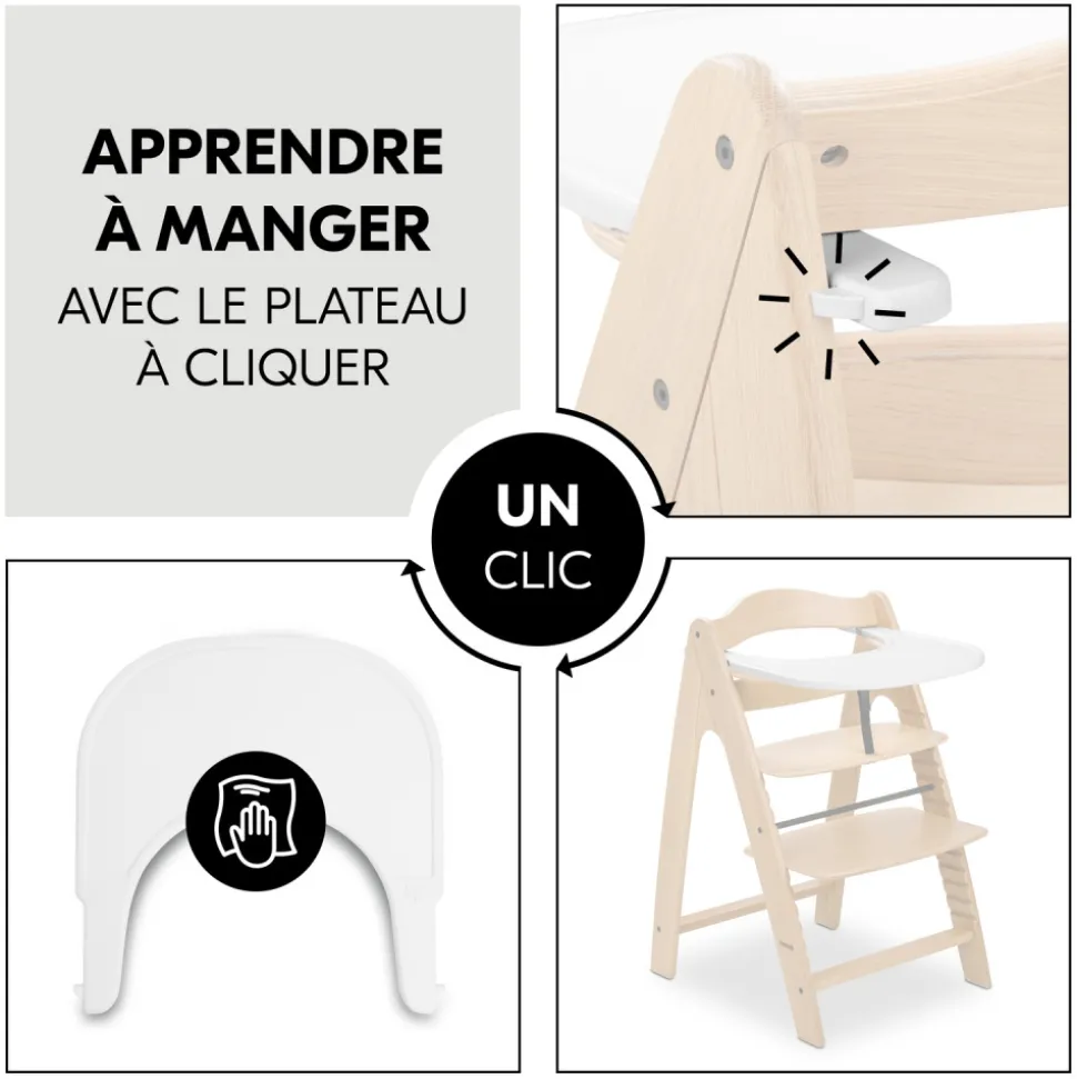 Chaise haute évolutive arketa bois naturel oak + coussin select jersey beige