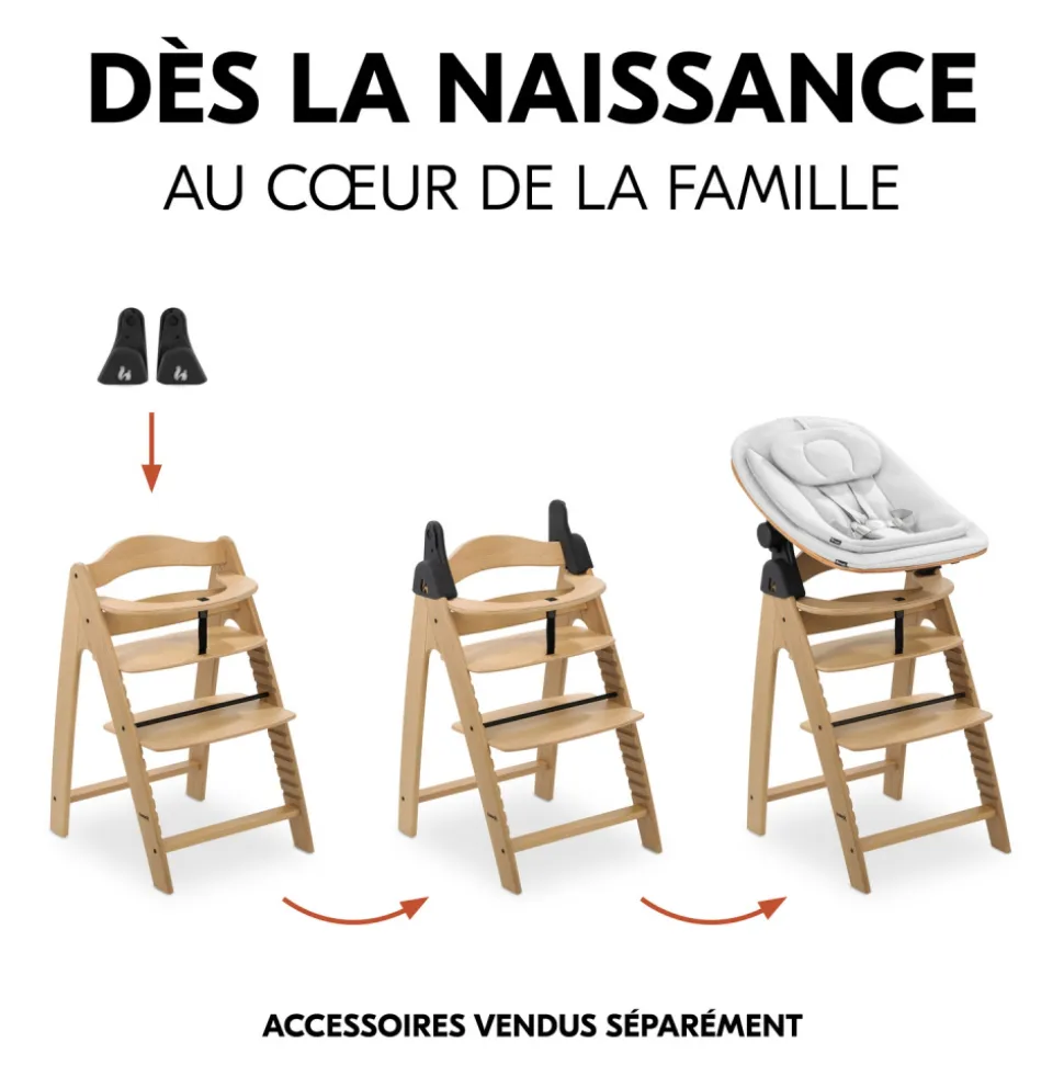 Chaise haute évolutive arketa bois naturel oak + coussin select jersey beige