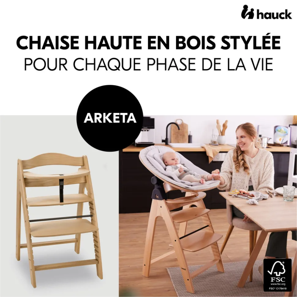 Chaise haute évolutive arketa bois naturel oak