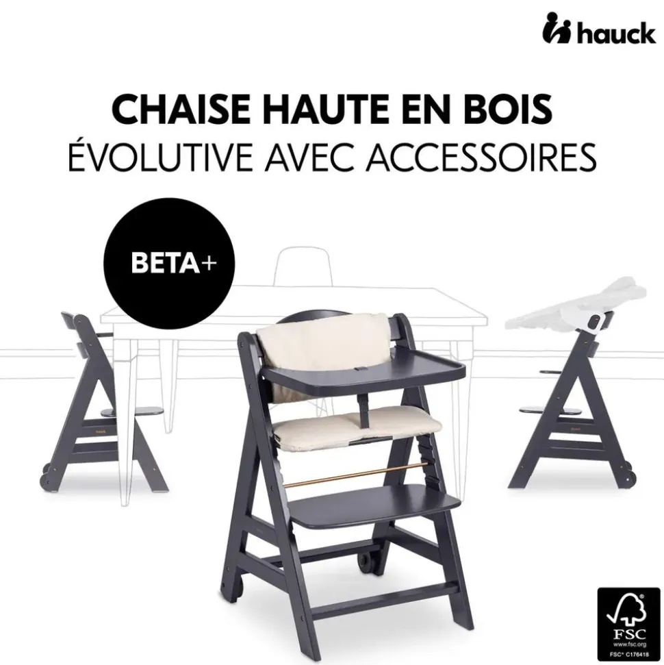 Chaise haute évolutive beta+ 3 en 1 dark grey avec newborn set premium dark grey