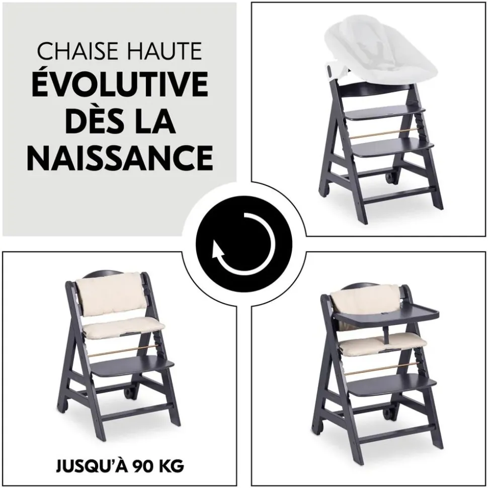Chaise haute évolutive beta+ 3 en 1 dark grey avec newborn set premium dark grey