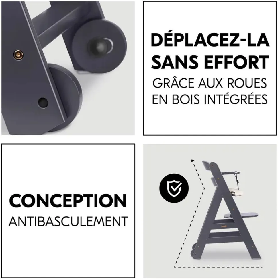 Chaise haute évolutive beta+ 3 en 1 dark grey avec newborn set premium dark grey