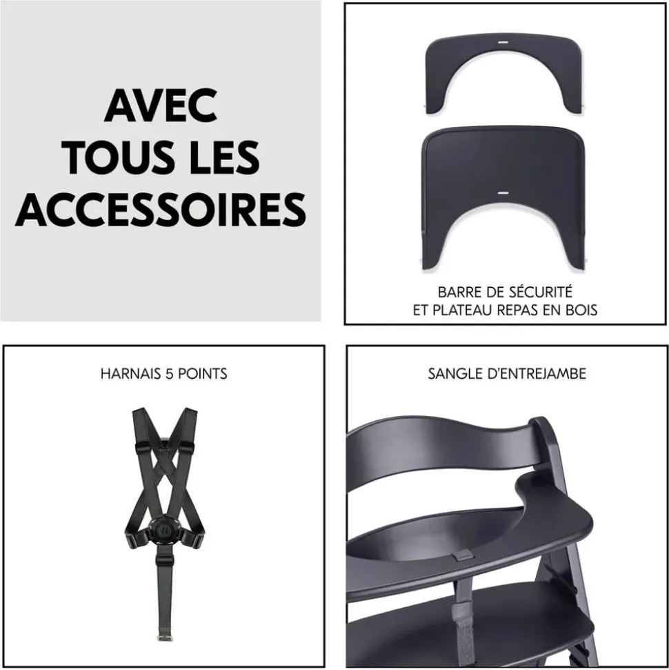 Chaise haute évolutive beta+ 3 en 1 dark grey avec newborn set premium dark grey