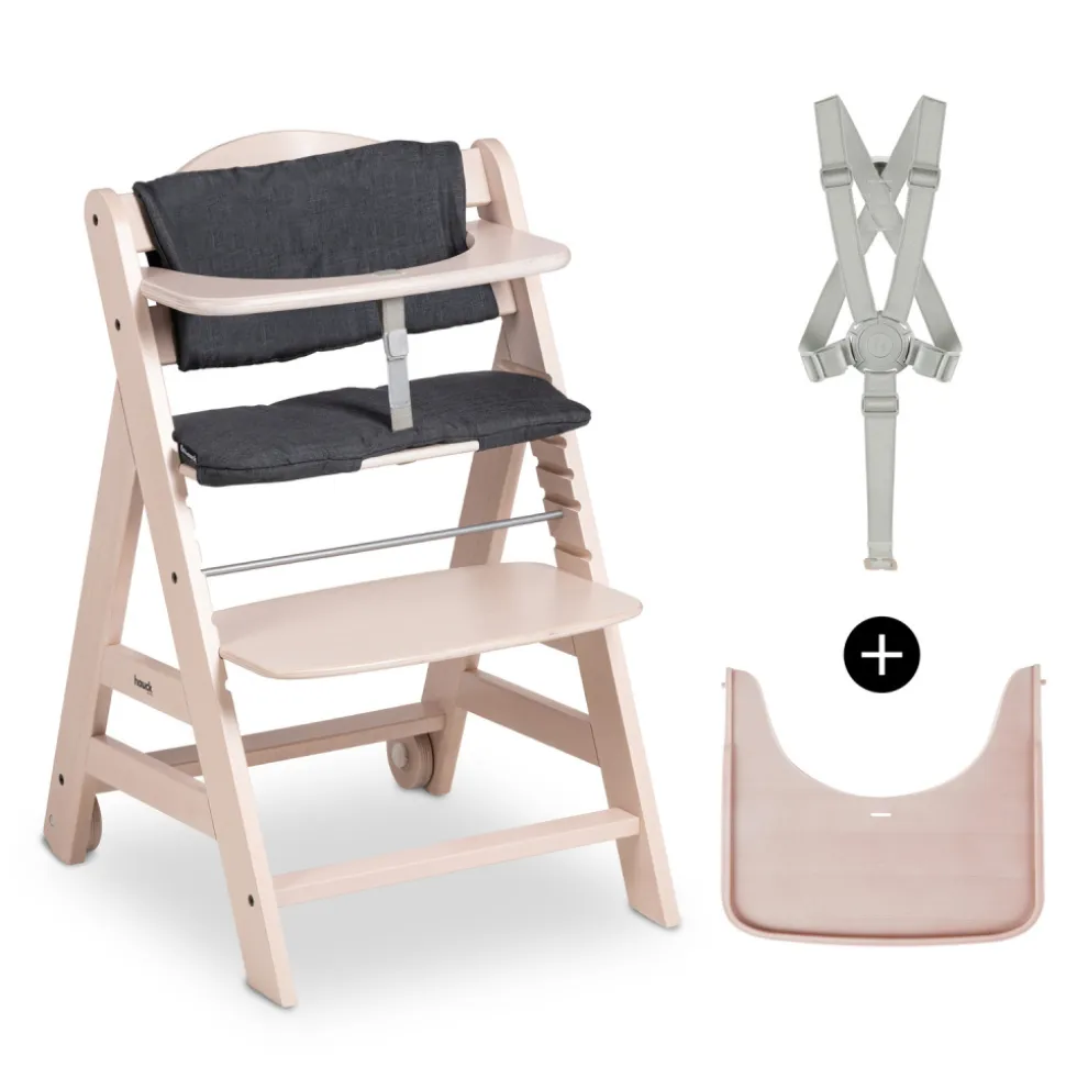 Chaise haute évolutive beta+ white washed beige rosé