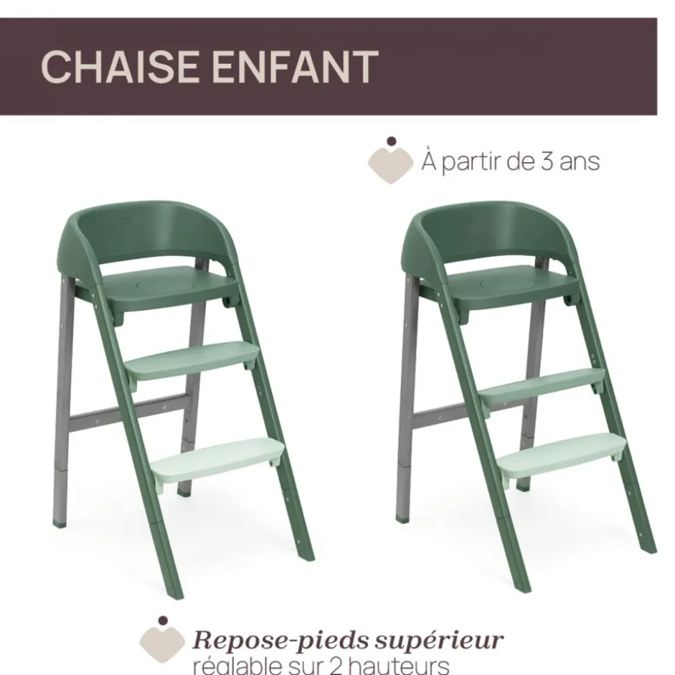 Chaise haute évolutive crescendo up 2en1 imperial green re_lux + siège de naissance