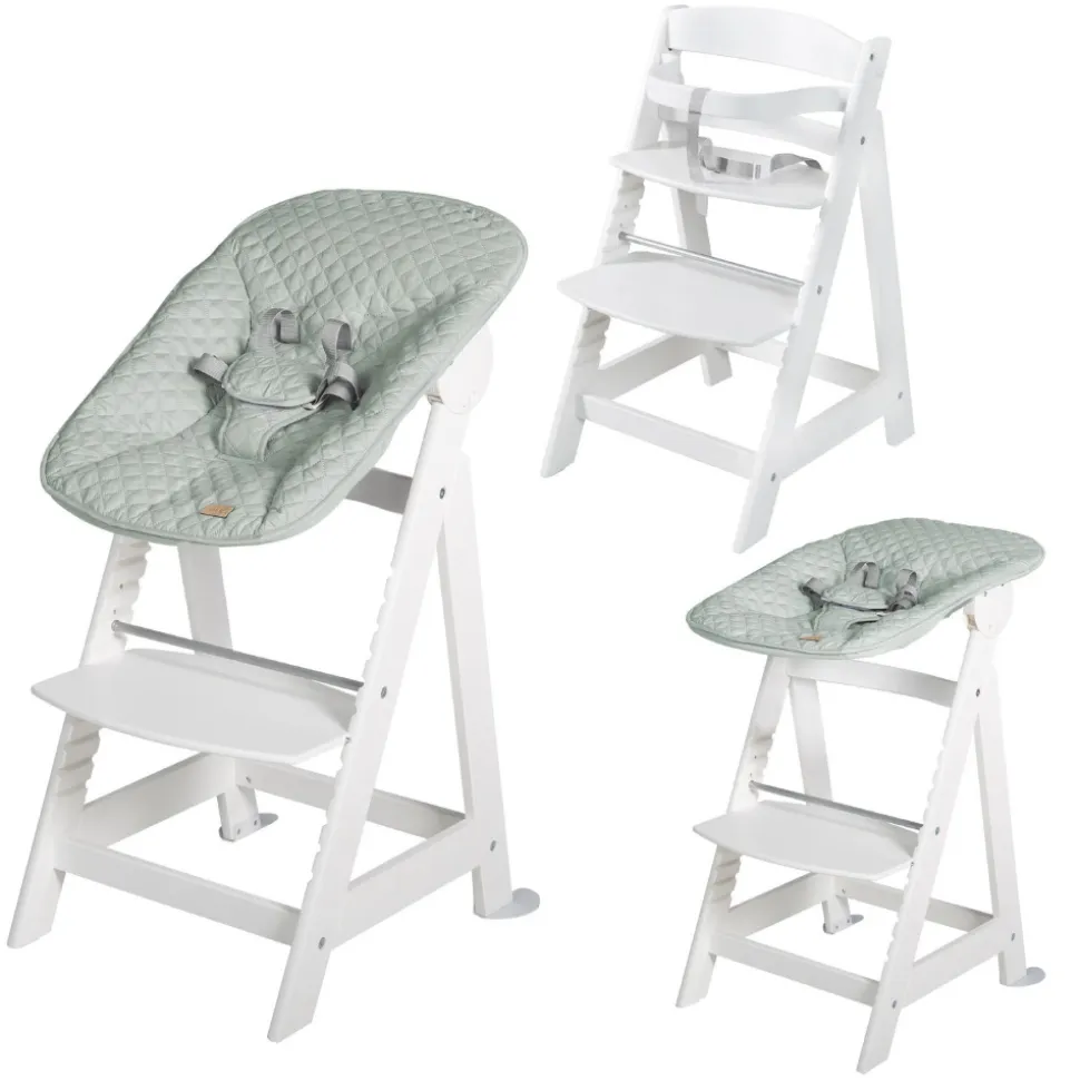 Chaise haute évolutive 2en1 born up blanc vert givré