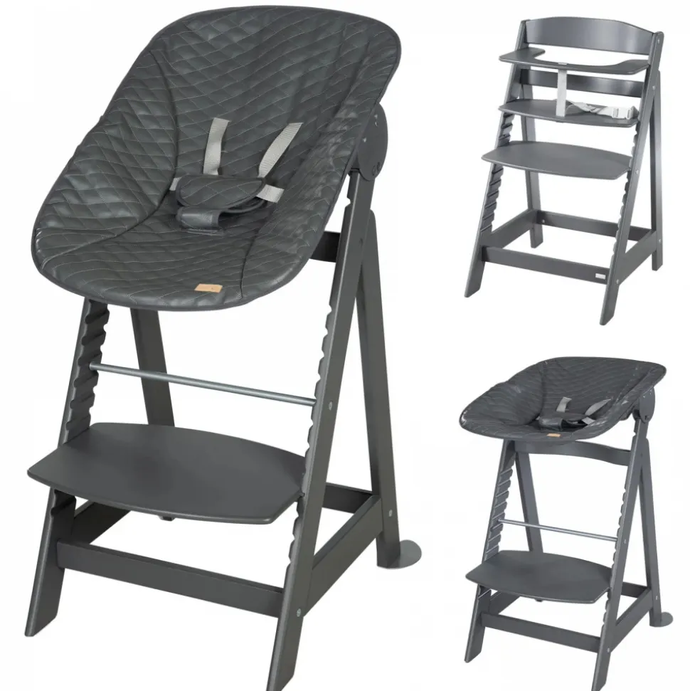 Chaise haute évolutive 2en1 born up gris graphite matelassé