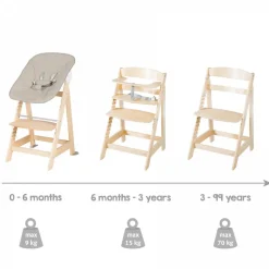 Chaise haute évolutive 2en1 born up naturel greyish matelassé