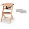 Chaise haute évolutive enock naturel + coussins gris et plateau