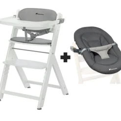 Chaise haute évolutive 2-en-1 timba 2 blanc avec coussin gris + transat tinted graphite