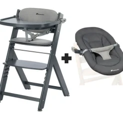 Chaise haute évolutive 2-en-1 timba 2 grise avec coussin grey + transat tinted graphite