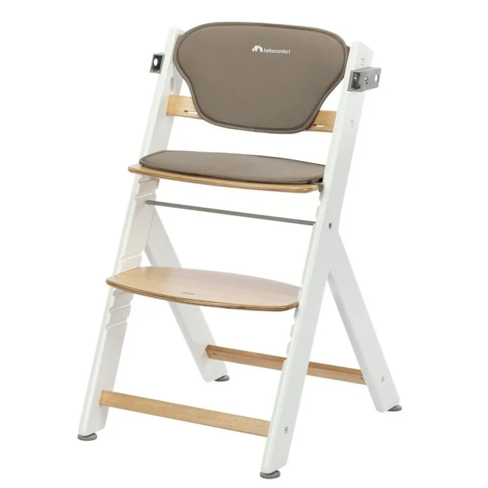 Chaise haute évolutive 2-en-1 timba 2 light wood avec coussin beige + transat tinted graphite