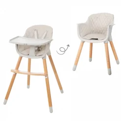 Chaise haute évolutive style up wood avec siège gris