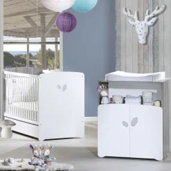 Chambre bébé duo lit bébé 120x60 + commode à langer 2 tiroirs et niche leaf