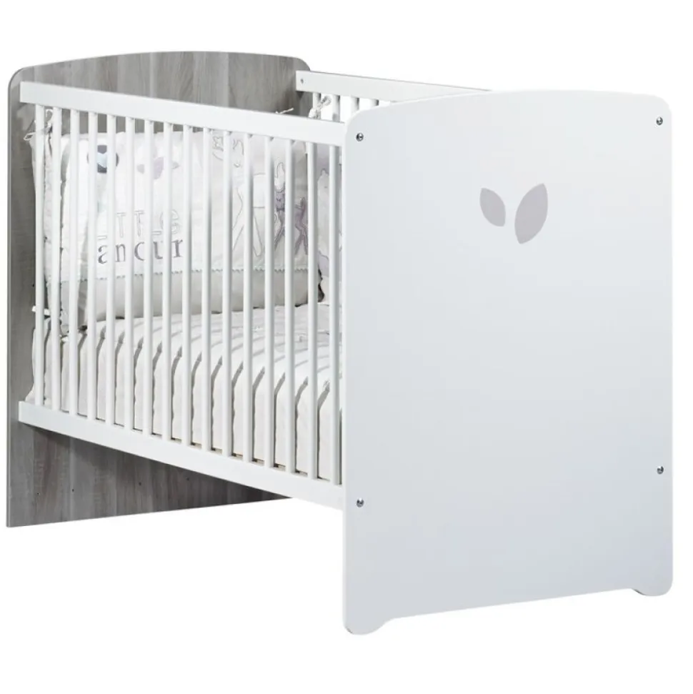 Chambre bébé duo lit bébé 120x60 + commode à langer 2 tiroirs et niche leaf