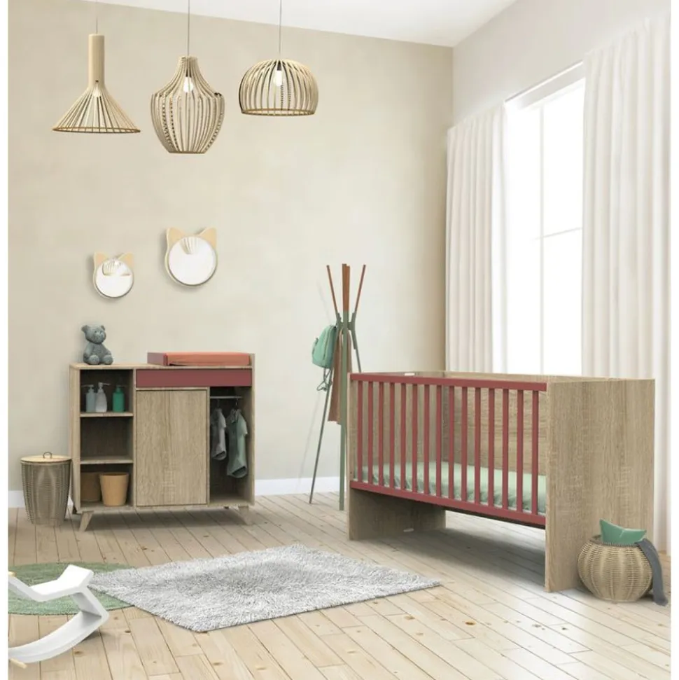 Chambre bébé duo lit bébé 60x120 + commode nova rose canyon