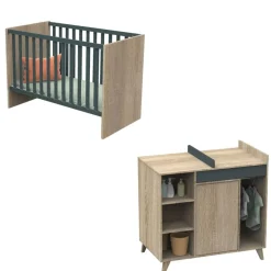 Chambre bébé duo lit bébé 60x120 + commode nova gris volcan
