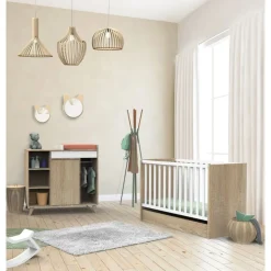 Chambre bébé duo lit bébé 60x120 + commode nova blanc lin
