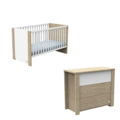 Chambre bébé duo lit + commode antonin bois et blanc