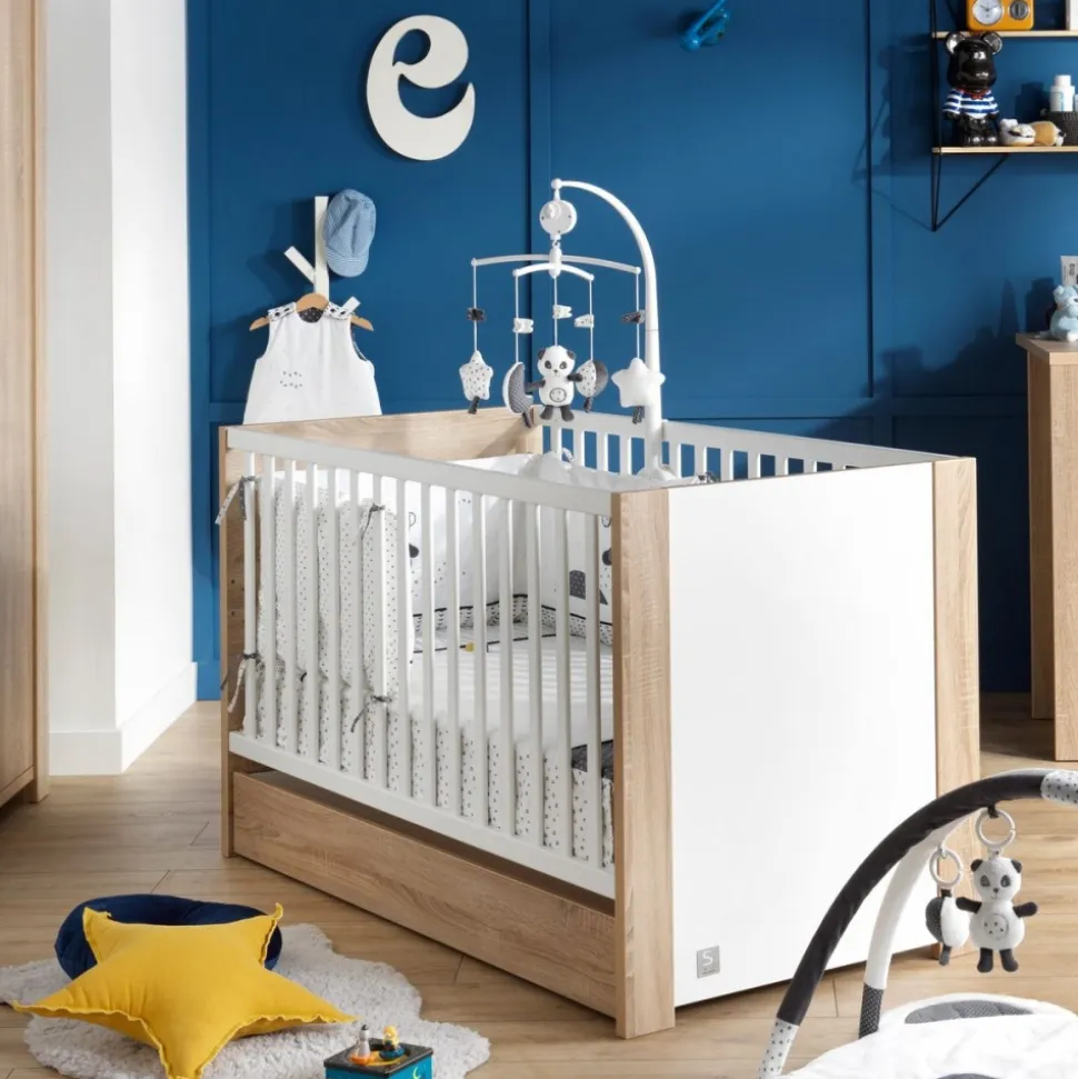 Chambre bébé duo lit + commode antonin bois et blanc