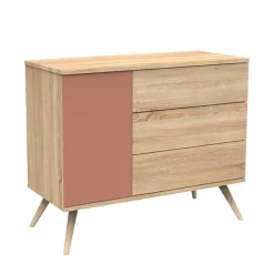 Chambre bébé duo lit 70x140cm bois + commode terracotta seventies