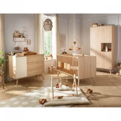 Chambre bébé duo lit 70x140cm bois + commode vanille seventies