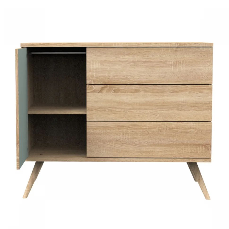 Chambre bébé duo lit 70x140cm bois + commode sauge seventies
