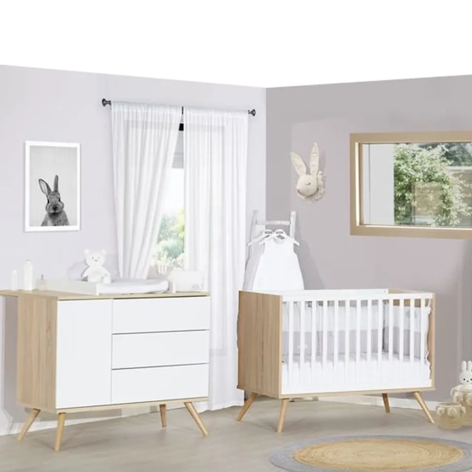 Chambre bébé duo lit 60x120cm + commode seventies blanc