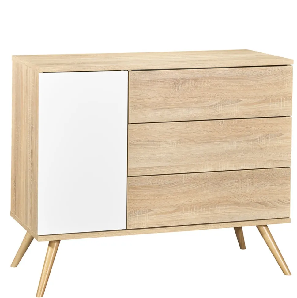 Chambre bébé duo lit 60x120cm + commode seventies blanc et bois