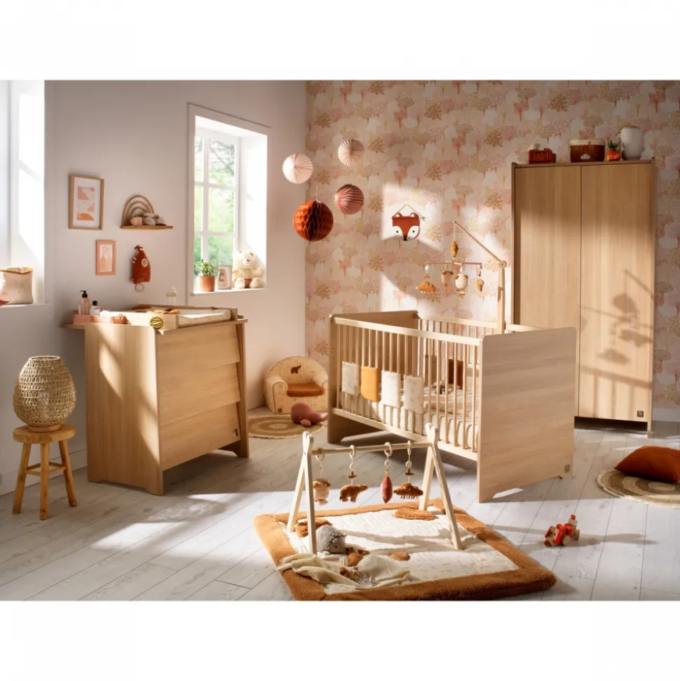 Chambre bébé duo lit 70x140cm + commode cannelle